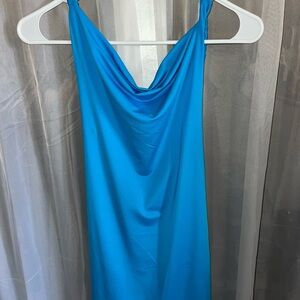Cowl Neck Slip Dress - Bright Blue (braided strap goes around the shoulders)